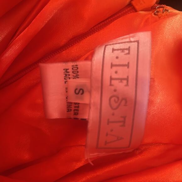 Y2K Orange Iridescent Beaded Fairy Glam Strapless Maxi Dress S Neon Prom Femme - Picture 9 of 9